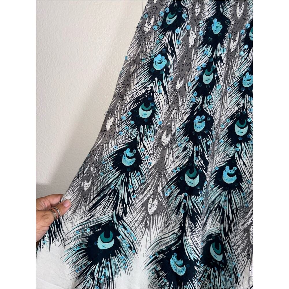 BERNARDO sequin detail cotton peacock feather designer midi a line skirt 14 - Picture 3 of 6